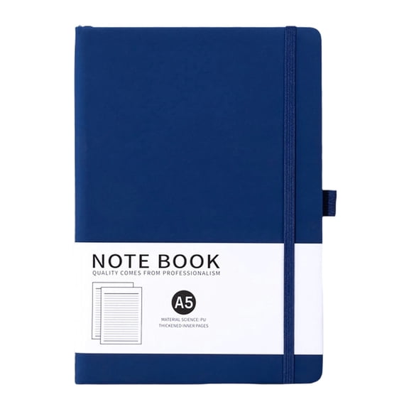 Leather Cover Journal, TINGXIN A5 Hardcover Lined Notepad, Elastic Band Writing Book, for Office Logging, Home Planning and Travel Recording, Dark Blue