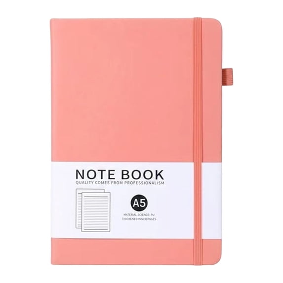 Leather Cover Journal, TINGXIN A5 Hardcover Lined Notepad, Elastic Band Writing Book, for Office Logging, Home Planning and Travel Recording, Pink