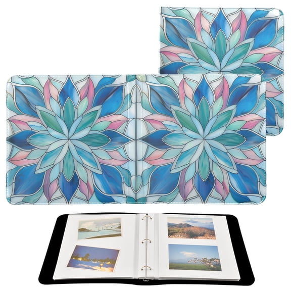 Leather Cover Photo Album 80 Pockets 4x6 Photos Bookshelf Picture Album Blue Pink Floral Stained Glass