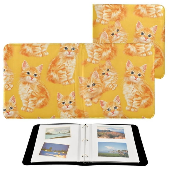 Leather Cover Photo Album 80 Pockets 4x6 Photos Bookshelf Picture Album Cute Orange Cat