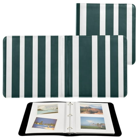 Leather Cover Photo Album 80 Pockets 4x6 Photos Bookshelf Picture Album Dark Green and White Striped