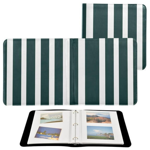 Leather Cover Photo Album 80 Pockets 4x6 Photos Bookshelf Picture Album Dark Green and White Striped