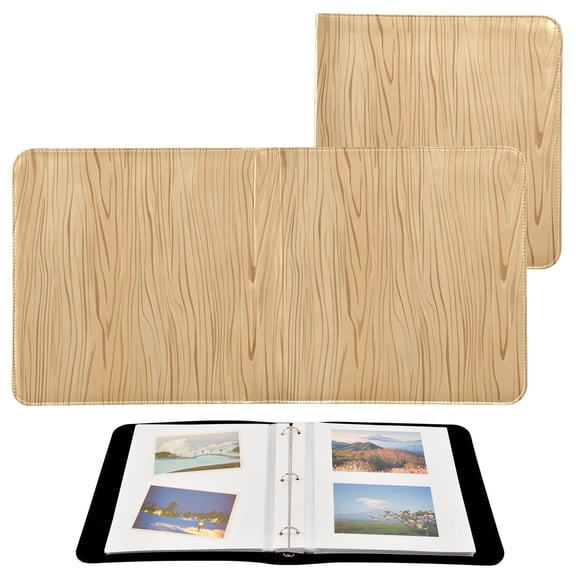Leather Cover Photo Album 80 Pockets 4x6 Photos Bookshelf Picture Album Hand Drawn Wooden Grain