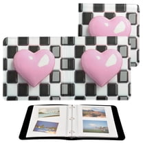 Leather Cover Photo Album 80 Pockets 4x6 Photos Bookshelf Picture Album Pink Heart on Checkered