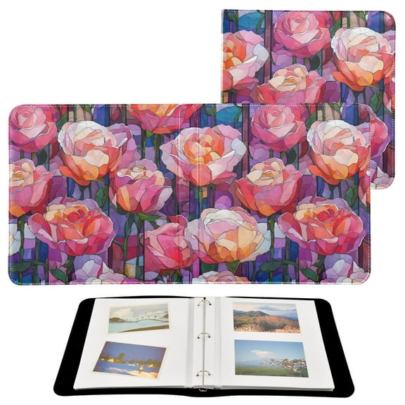 Leather Cover Photo Album 80 Pockets 4x6 Photos Bookshelf Picture Album Red Glass Rose