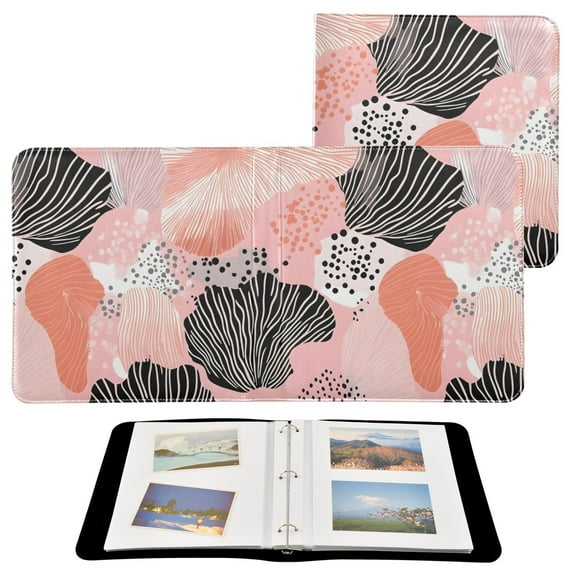 Leather Cover Photo Album 80 Pockets 4x6 Photos Bookshelf Picture Album Trendy Hand Drawn Shells