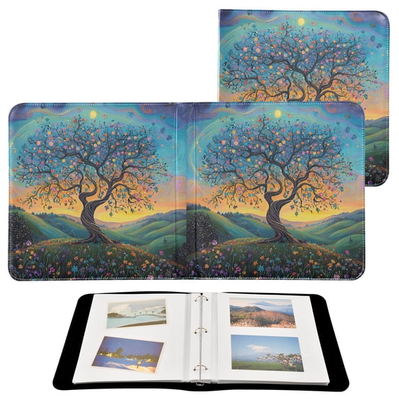Leather Cover Photo Album 80 Pockets 4x6 Photos Bookshelf Picture Album Whimsical Tree Of Life