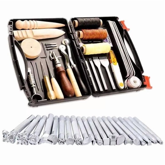 Leather Craft Tool Kit, Hand Sewing Tools Leather Saddle Carving Materials with Leather Tool Box