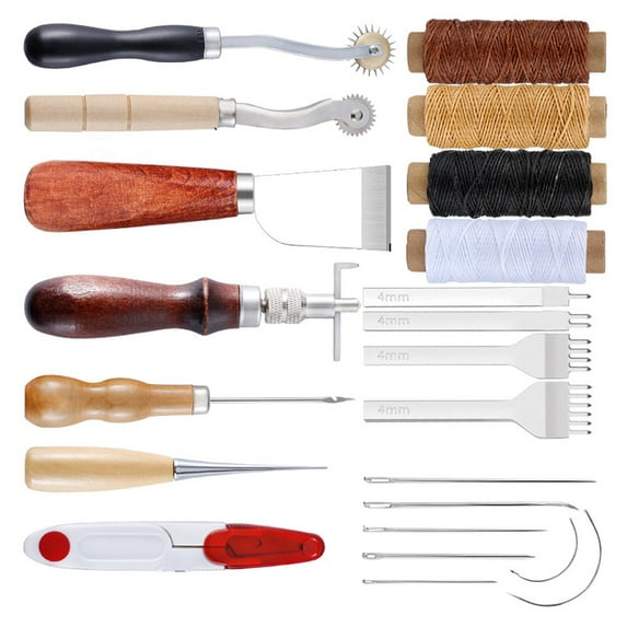 Leather Craft Tool Kit Leather Hand Sewing Repair Kit Stitching Punch Carving Work Groover Set DIY Tool Set Professional