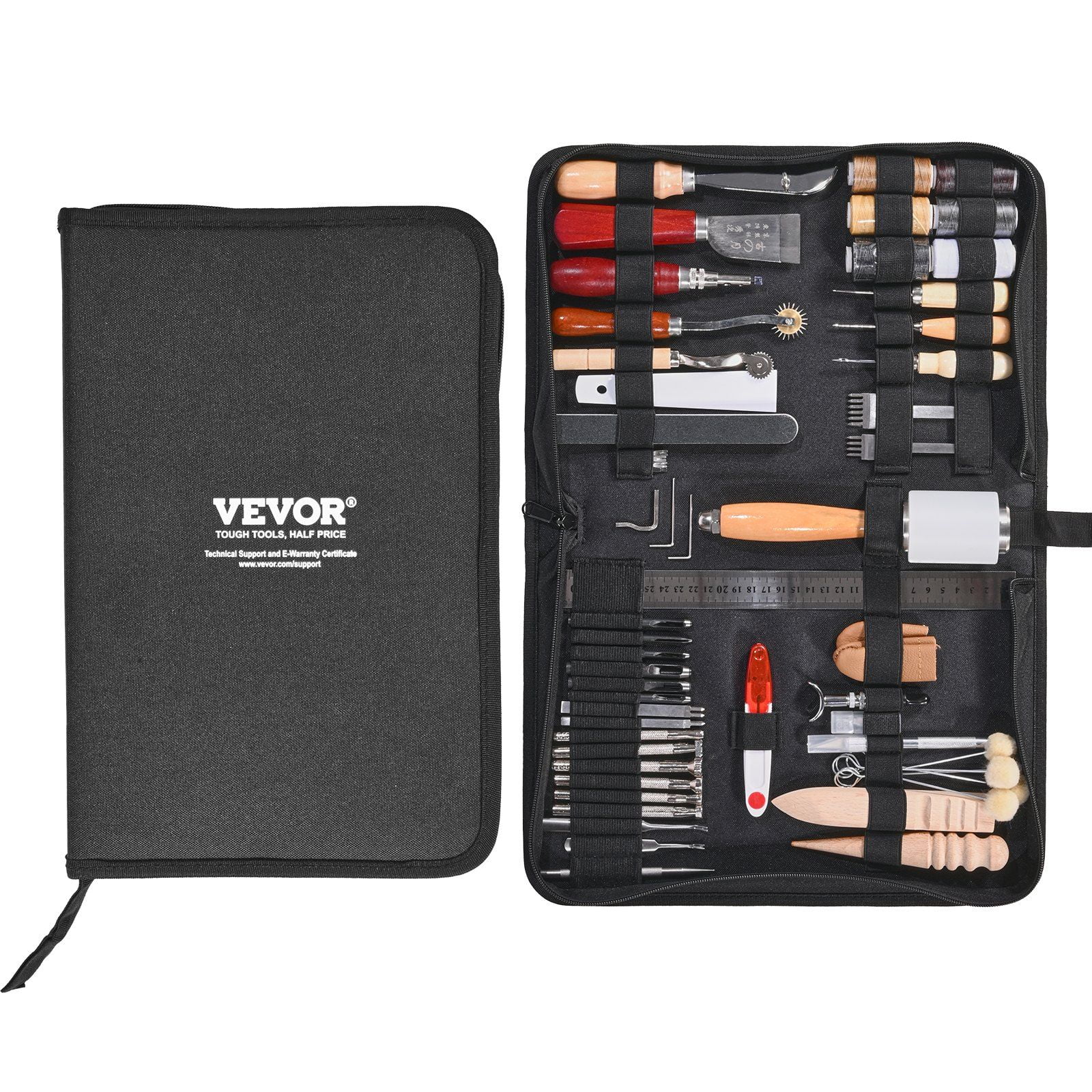 Leather Craft Tools Kit 59 PCS with Portable Canvas Bag Engraving Punching Sewing Stamping Sanding Tools for Beginners DIY Enthusiasts Professionals