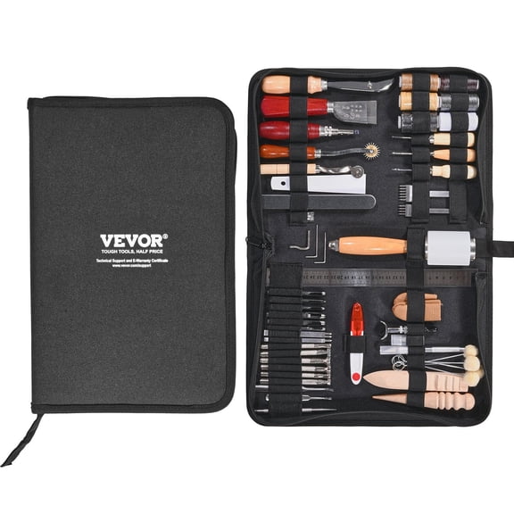 Leather Craft Tools Kit 59 PCS with Portable Canvas Bag Engraving Punching Sewing Stamping Sanding Tools for Beginners DIY Enthusiasts Professionals