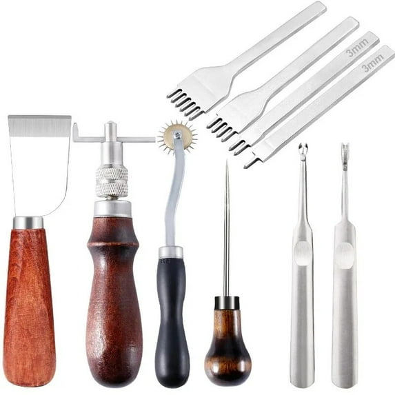 Leather Craft Tools Kit Professional Leather Hand Sewing Repair Kit Stitching Punch Carving Work Groover Set DIY Tool Set (Type1)