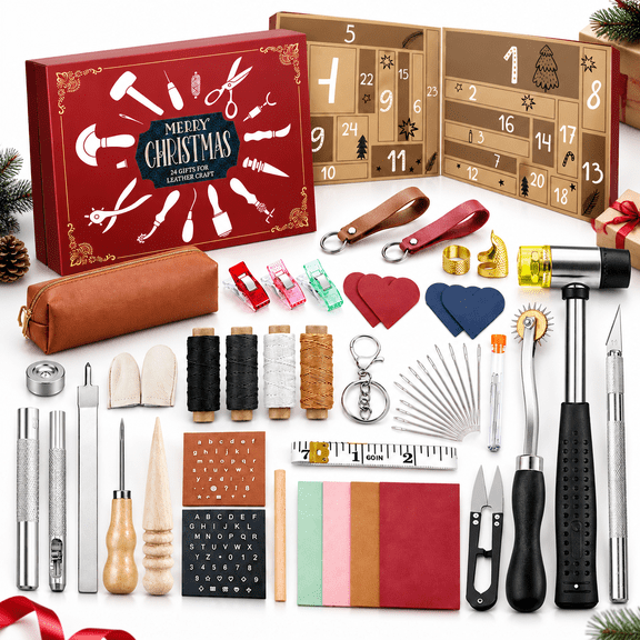Leather Crafting Advent Calendar Kit 24 Days Tools & Supplies for Beginners and Craft Enthusiasts