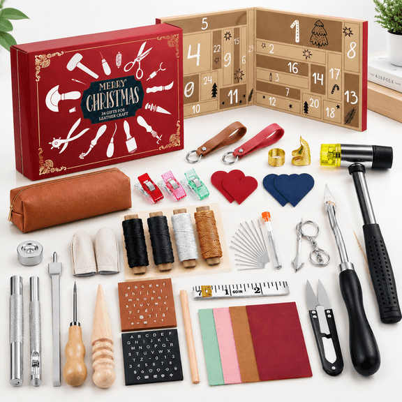 Leather Crafting Advent Calendar Kit for Beginners, 24-Day Tools & Supplies Set