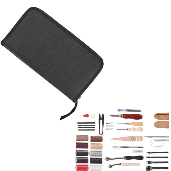 Leather Crafting Kit, 38-Piece Leatherworking Tools with Durable Canvas Roll, Includes Stamping, Punching, Cutting&Sewing Tools for DIY, Beginners&Professionals