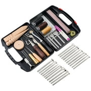 Leather Crafting Tools Kit, 57pcs Leather Working Tools Set with Groover Awl Waxed Thread Thimble Kit for Leather Making Projects Wallet Belt Shoe Cloth Sewing and Repairing