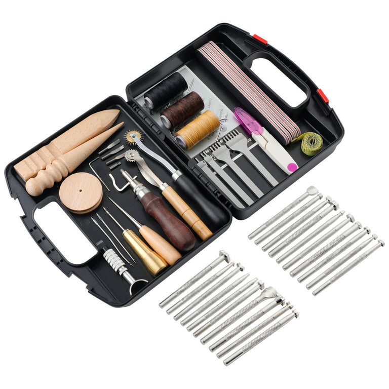 Leather Crafting Tools Kit, 57pcs Leather Working Tools Set with Groover  Awl Waxed Thread Thimble Kit for Leather Making Projects Wallet Belt Shoe