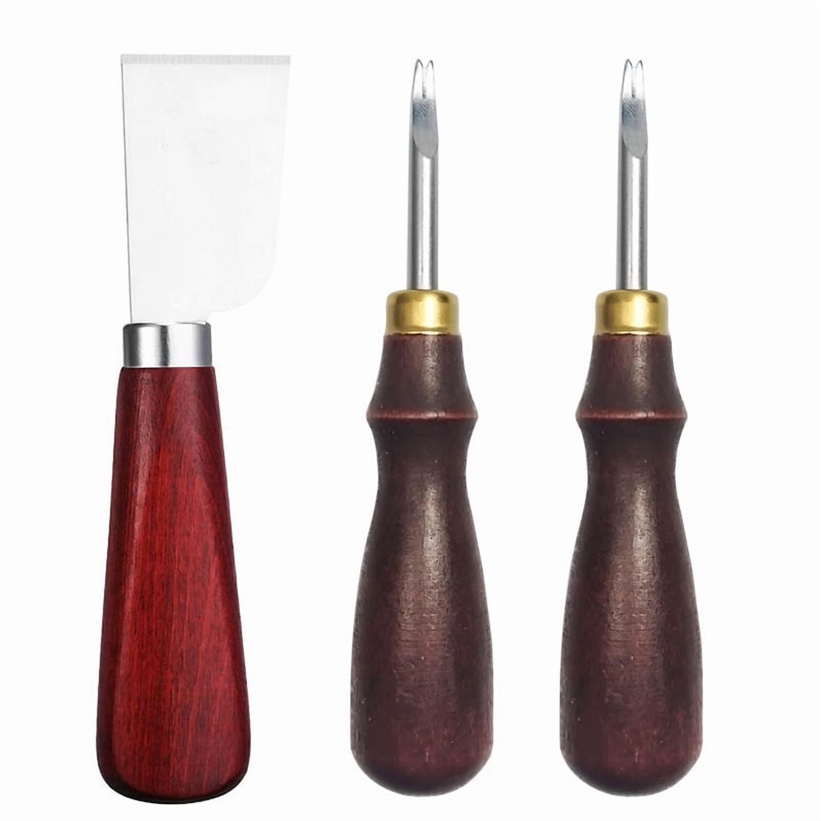 Leather Crafting Tools Set with Leather Skiving Knife & Edge Beveler for Sewing Leather Craft Making Coconut Brown 3pcs/set