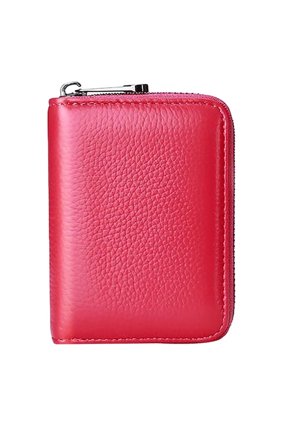 Leather Credit Card Holder,RFID Blocking Zipper Wallet With 20 Card Slots,Small Wallet for Women Men,20 Pockets Large Capacity Card Holder for ID Card,Credit Card & Driver's License(4.3x3.1")(Red)