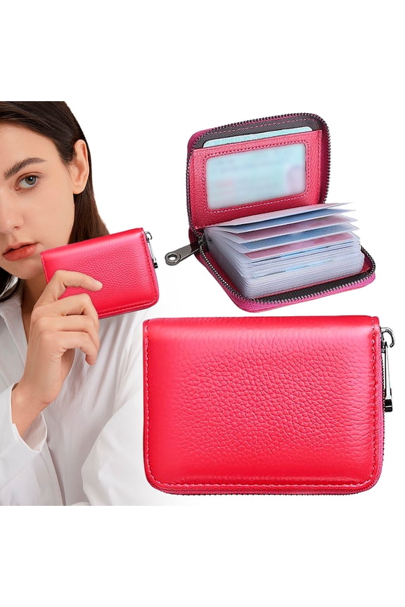 Leather Credit Card Holder, Wallet Case, Small Card Wallet, Multi Slot Lightweight and Large Capacity, Anti-Swipe Bank Card Holder Bag, License Bag, Rfid Blocking Accordion Wallet with Zipper