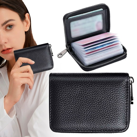 Leather Credit Card Holder, Wallet Case, Small Card Wallet, Multi Slot Lightweight and Large Capacity, Anti-Swipe Bank Card Holder Bag, License Bag, Rfid Blocking Accordion Wallet with Zipper