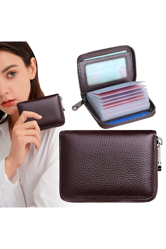 Leather Credit Card Holder, Wallet Case, Small Card Wallet, Multi Slot Lightweight and Large Capacity, Anti-Swipe Bank Card Holder Bag, License Bag, Rfid Blocking Accordion Wallet with Zipper