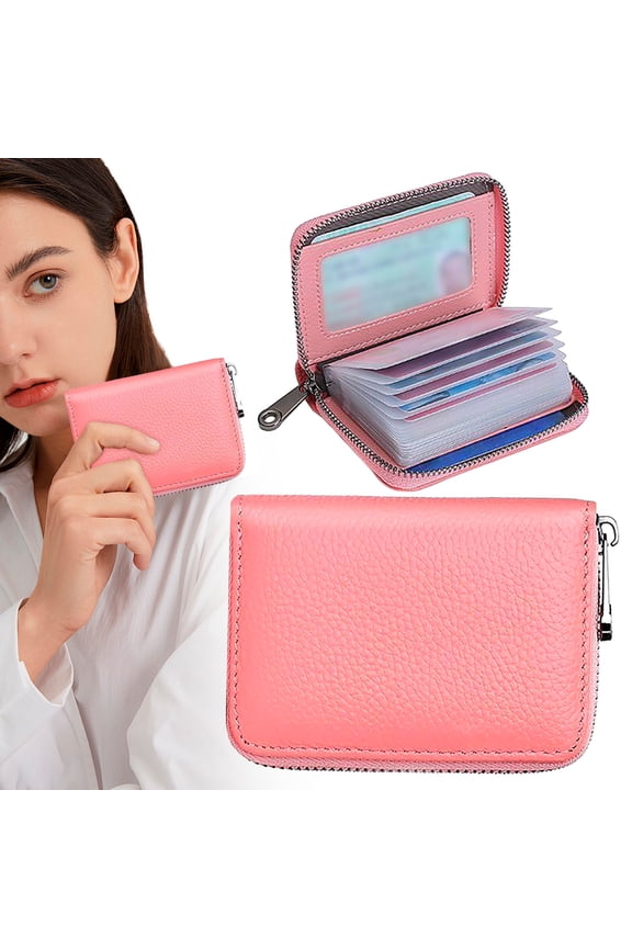 Leather Credit Card Holder, Wallet Case, Small Card Wallet, Multi Slot Lightweight and Large Capacity, Anti-Swipe Bank Card Holder Bag, License Bag, Rfid Blocking Accordion Wallet with Zipper