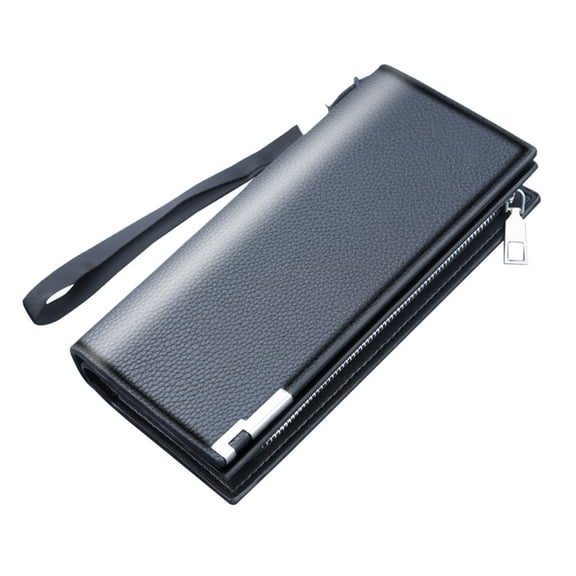 Leather Credit Card Holder Wallet for Men RFID Blocking Large Capacity Bifold Zipper Card Case with Wristlet