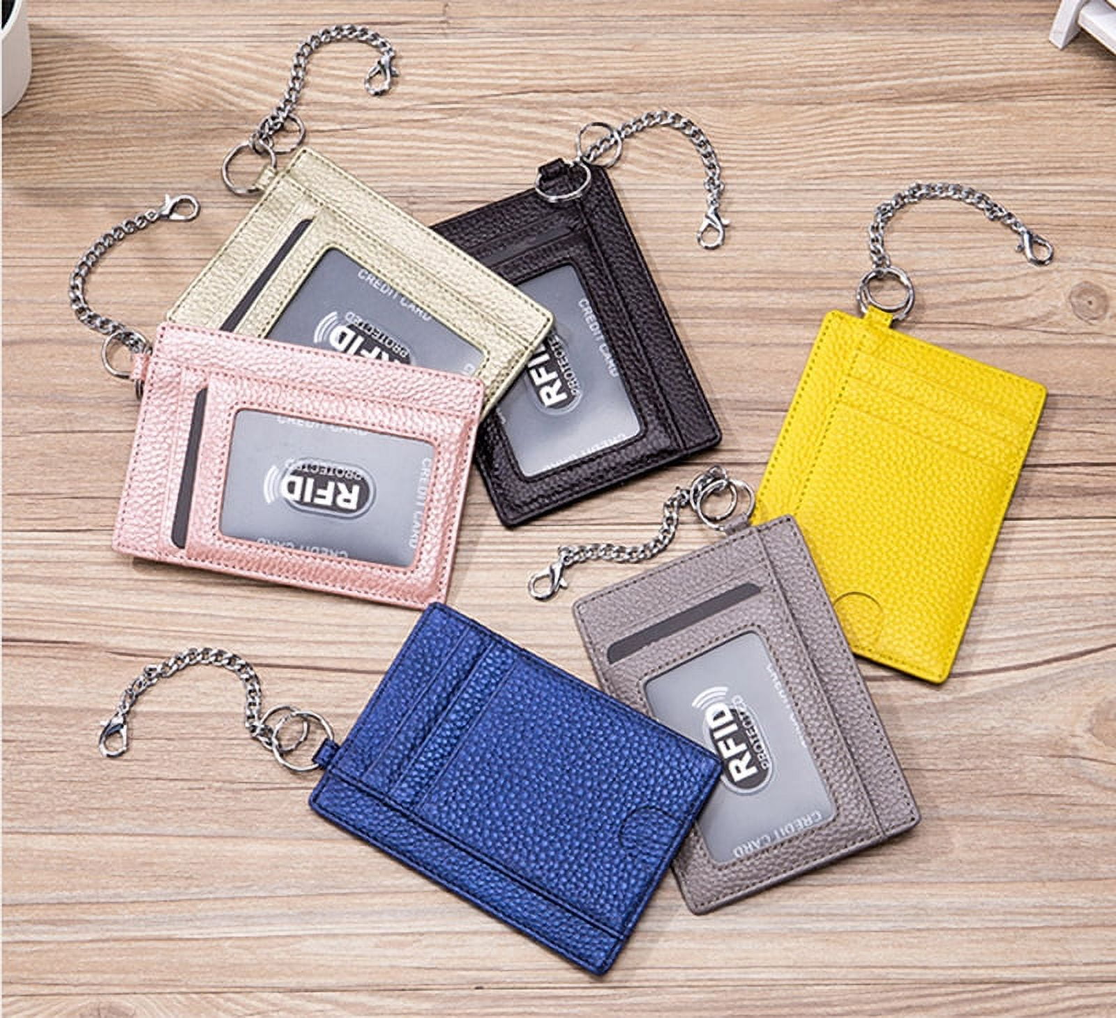 Leather Credit Card Wallet With Detachable Keychain, Mini Wallet