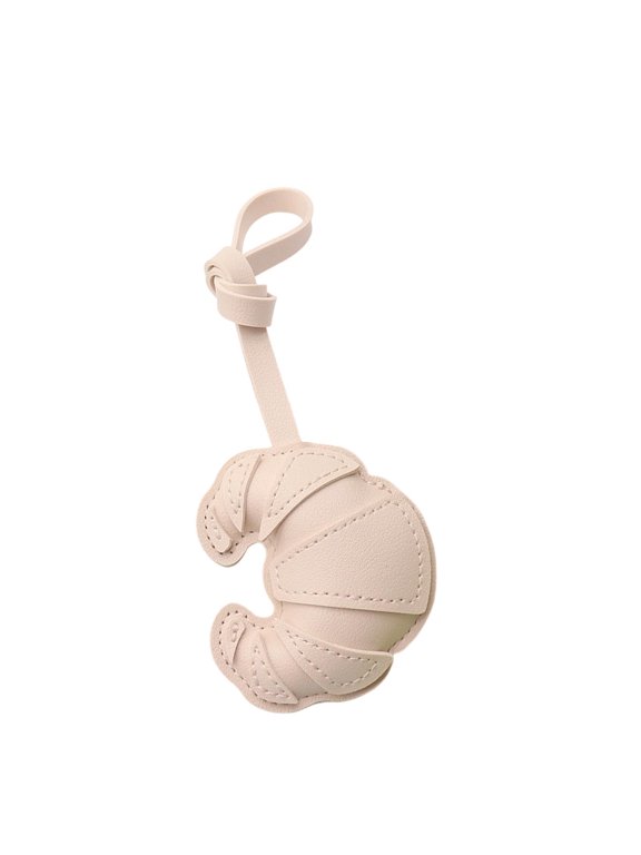 Leather Croissant Shaped Keychain for Backpack Pendant, Lightweight and Durable, Unique Design for Fashionable Individuals, Portable Accessory, Beige
