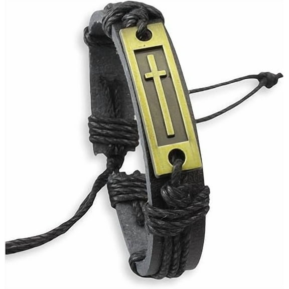 Leather Cross Bracelet for Men or Teenager, Cool Christian Gift Ideas for Teens for Confirmation & Baptism (Black and Gold)