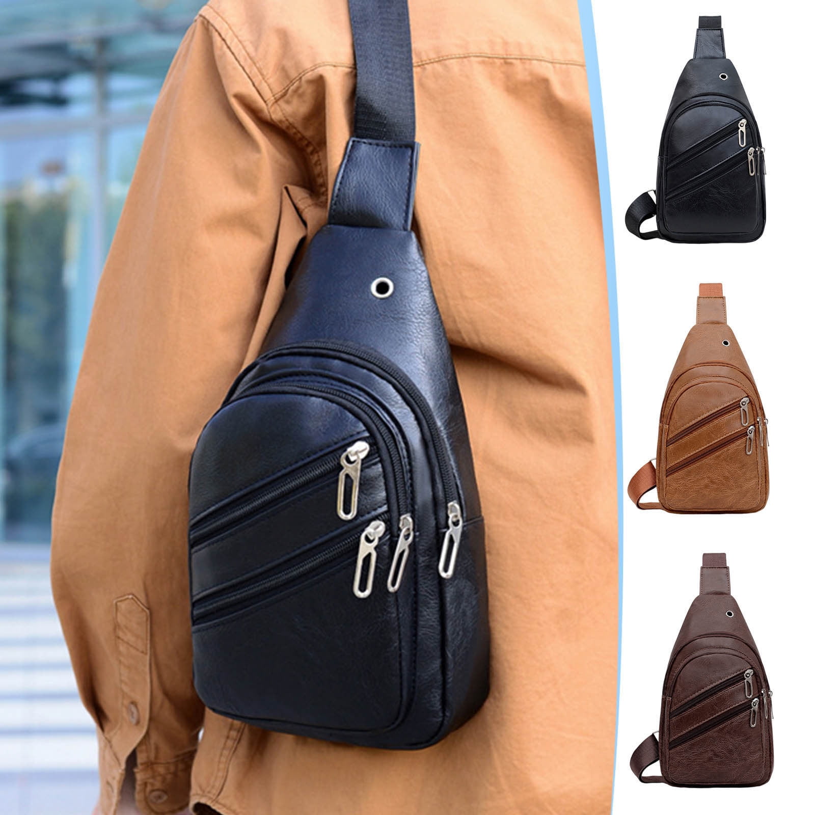 Leather Crossbody Backpack Adjustable Strap Bag with Headphone Hole ...