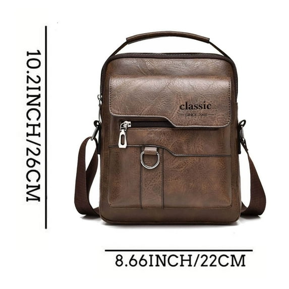 Leather Crossbody Bag, Men’s Shoulder Bag, Vintage Vertical Business Casual Satchel, Adjustable Strap, Scratch-Resistant Durable Leather, Multiple Pockets, Fits 9.7 Inch Pad, Compact Travel Bag