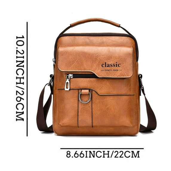Leather Crossbody Bag, Men’s Shoulder Bag, Vintage Vertical Business Casual Satchel, Adjustable Strap, Scratch-Resistant Durable Leather, Multiple Pockets, Fits 9.7 Inch Pad, Compact Travel Bag