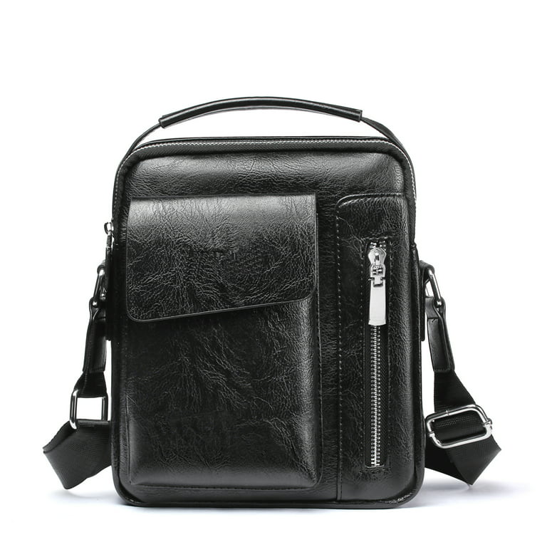 Mens Stylish Business Stiff PU Leather Shoulder Bag for iPad Books Black