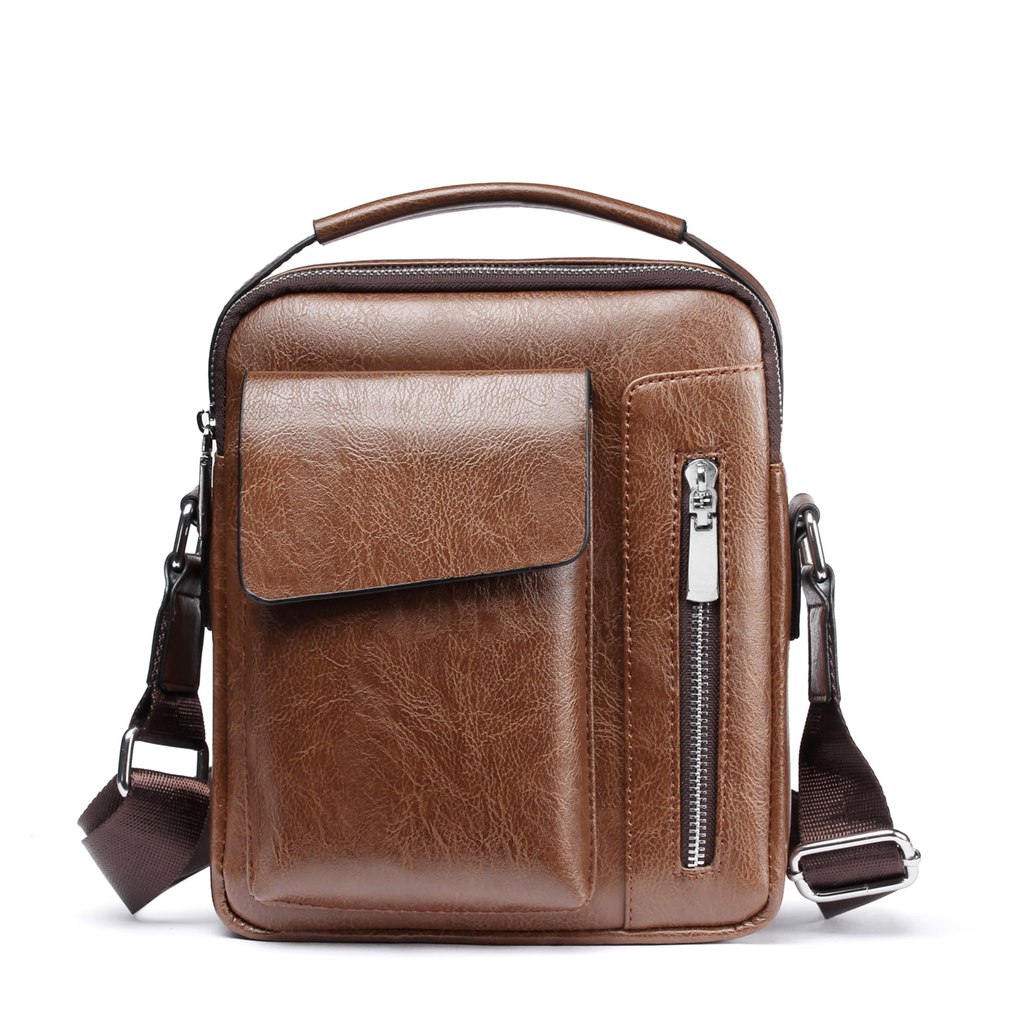 Leather Crossbody Bag for Men Small Shoulder Messenger Bags Side Man Purse  Handbag for iPad 7.9 Travel Work Business Brown 