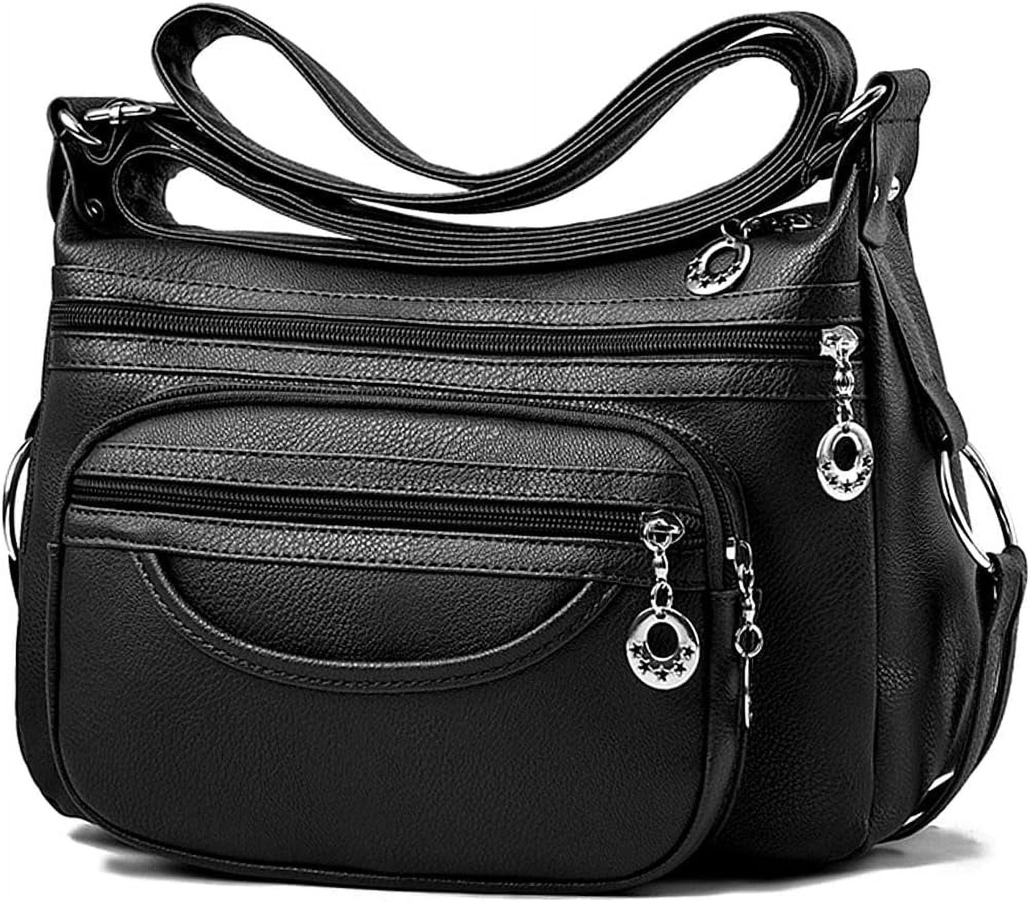 Leather Crossbody Bag for Women Multi Pockets Shoulder Purse Lightweight Messenger Bag Ladies Pocketbook