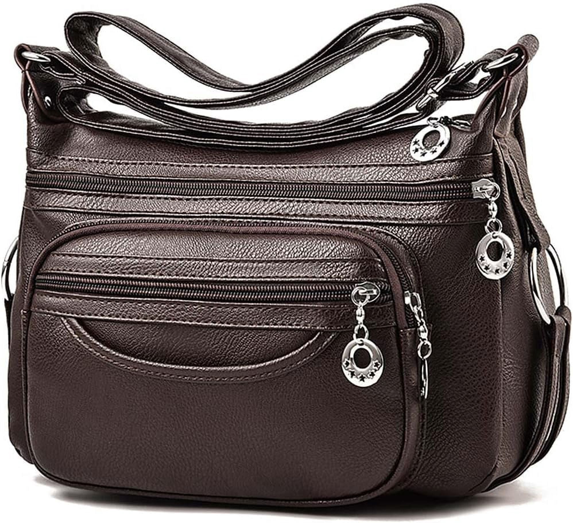 Leather Crossbody Bag for Women Multi Pockets Shoulder Purse Lightweight Messenger Bag Ladies Pocketbook