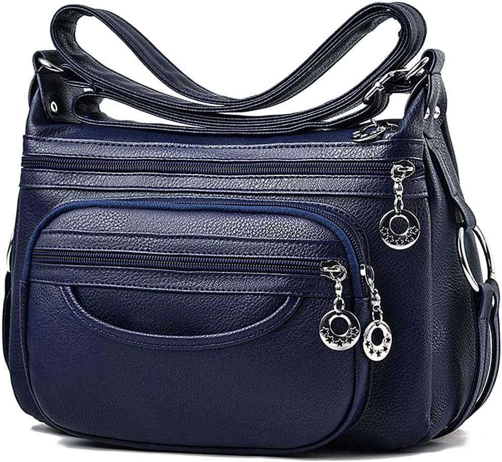 Leather Crossbody Bag for Women Multi Pockets Shoulder Purse Lightweight Messenger Bag Ladies Pocketbook