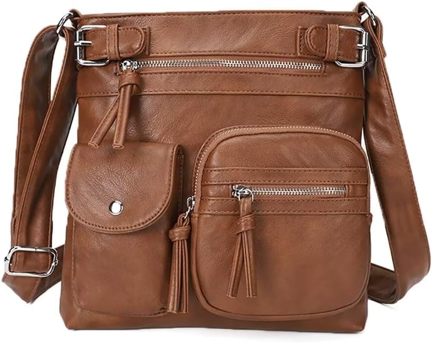 Leather Crossbody Bag for Women PU West Multi Pocket Shoulder Bags Travel Purses Ultra Soft Washed