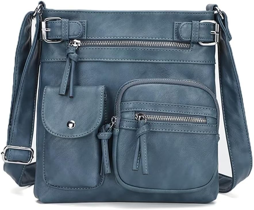 Leather Crossbody Bag for Women PU West Multi Pocket Shoulder Bags Travel Purses Ultra Soft Washed