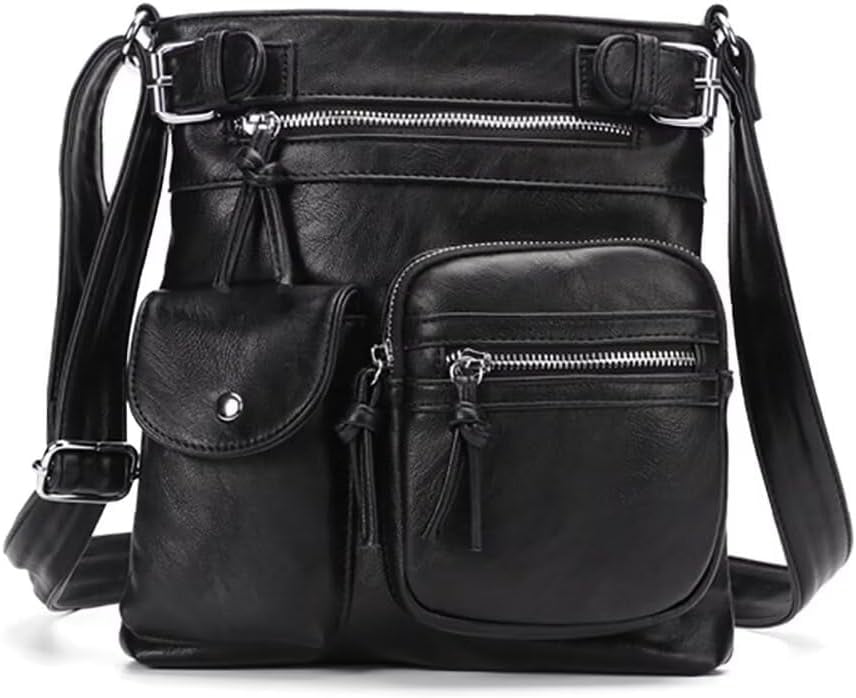 Leather Crossbody Bag for Women PU West Multi Pocket Shoulder Bags Travel Purses Ultra Soft Washed
