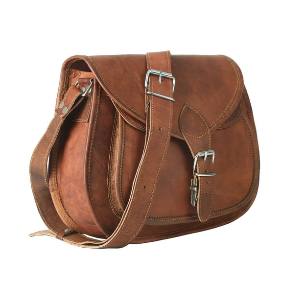Leather Crossbody 12 Inch Shoulder Bag for Women, Tote Satchel Purse for Travel or Daily Use