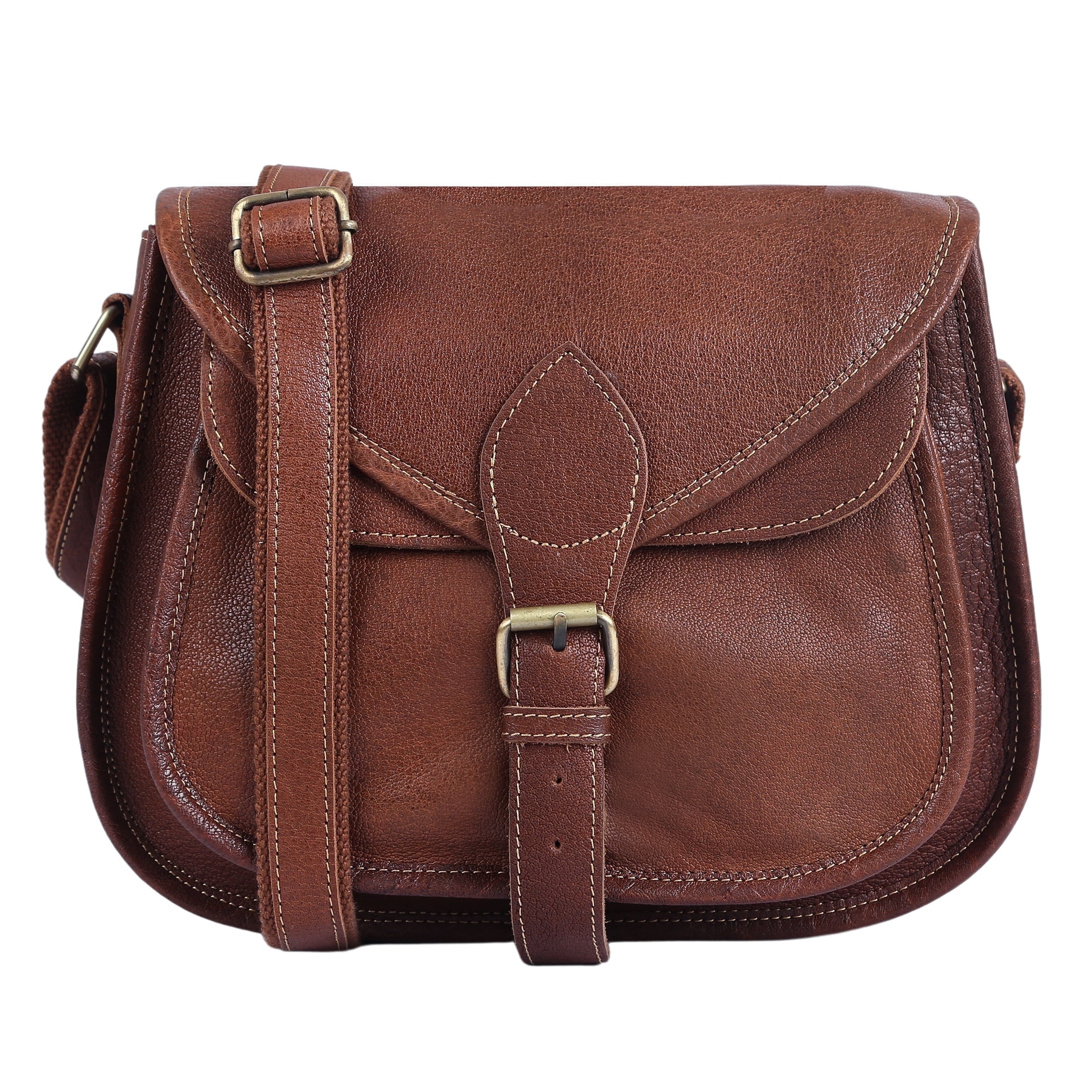 12-Inch Full-Grain Leather Crossbody Tote Bag for Women, Vintage Shoulder Purse with Multiple Pockets