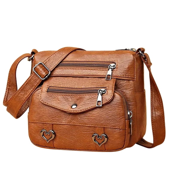 Leather Crossbody Bags for Women Multi Pockets Messenger Shoulder Bag Purses with Adjustable Shoulder Strap Brown