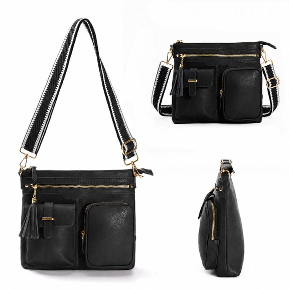 Leather Crossbody Bags for Women Trendy Hobo Purses Shoulder Handbags Cross body Bag with Adjustable Strap for Everyday Travel Work, for Gift, Black