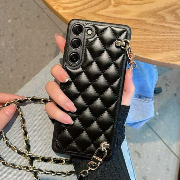 Leather Crossbody Case Compatible with Samsung Galaxy S23 Ultra with Shoulder Strap Shockproof Case-Black