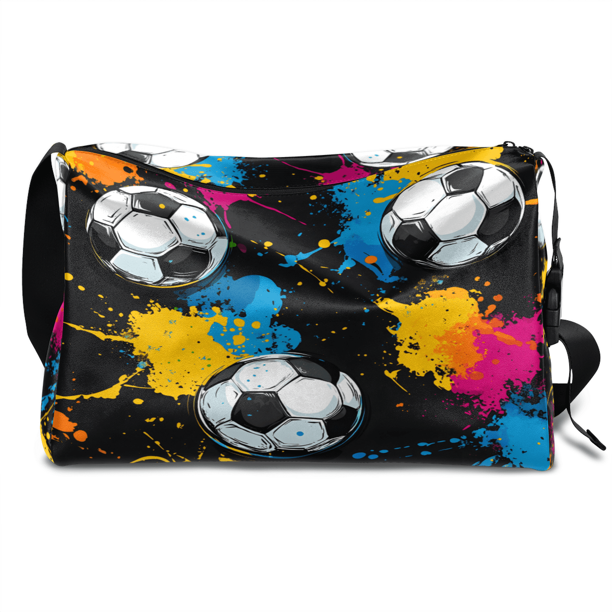 Leather Crossbody Gym Bag Duffle Travel Tote, Football/Soccer Sport Design, Adjustable Strap, Water-Resistant Weekender Carry On Overnight Bag, 14.8x9.9x7.9 Inch
