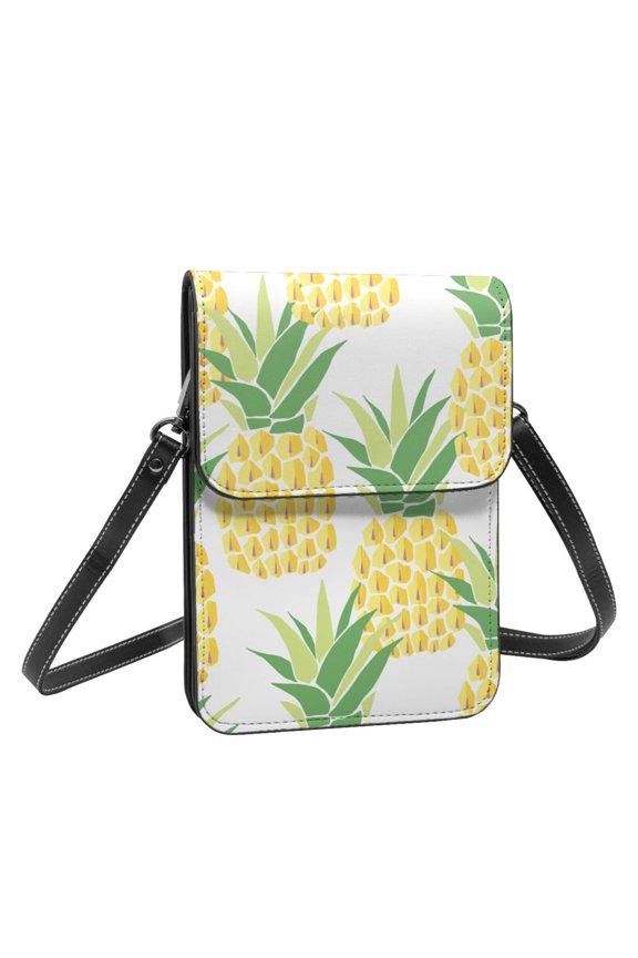 Leather Crossbody Phone Purse Yellow Pineapple Summer Beach Equipment