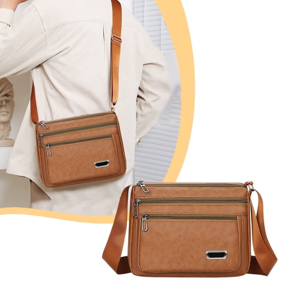 Leather Crossbody Shoulder Bag with Adjustable Strap, Lightweight Spacious Multi-Compartment Handbag for Travel, Work and Everyday Use